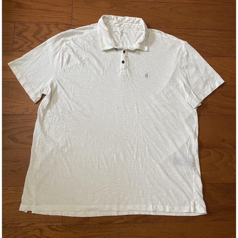 John Varvatos Peace Sign Mens XXL 2XL‎ Polo Shirt Knit Lightweight White